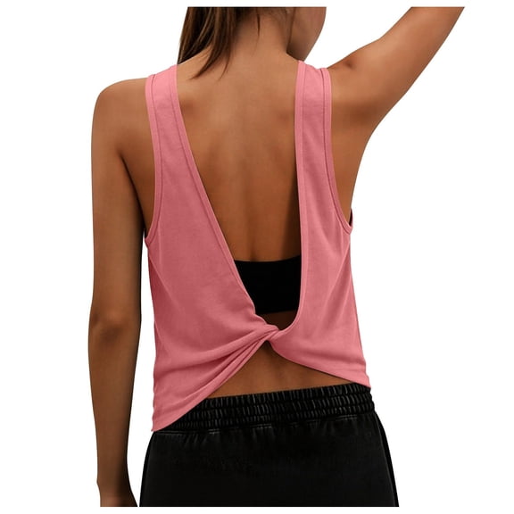 vigerkar Open Back Workout Tops for Women Athletic Backless Tank Tops Sleeveless Running T Shirts Yoga Going Out Gym Clothes (Watermelon Red, S)