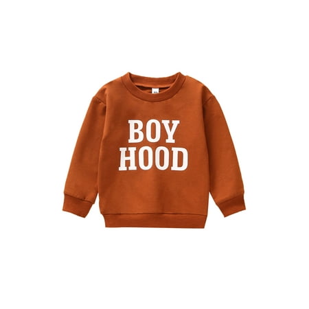 

xkwyshop Infant Toddler Baby Girls Boys Letter Print Pullover Sweatshirt Fall Winter Sweater Tops Caramel 2-3 Years
