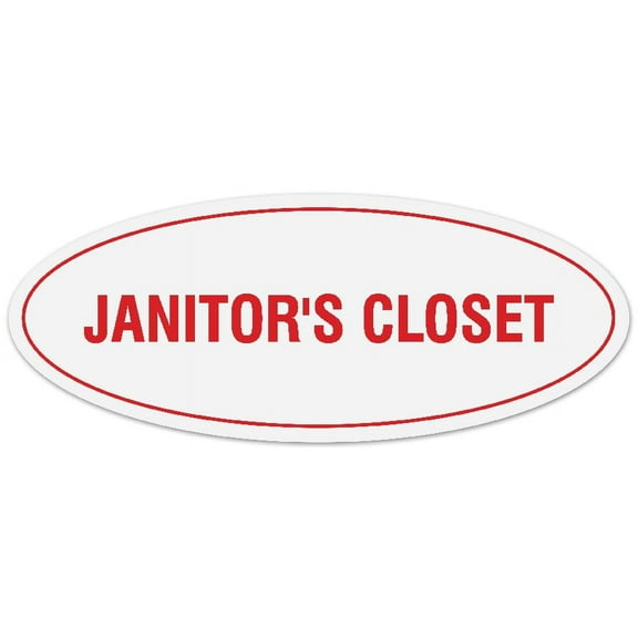 Signs ByLITA Oval JANITOR'S CLOSET Sign - Laser-Engraved Lettering | Durable ABS Plastic | Vibrant Colors | Powerful Foam Tape (White/Red) - Large
