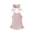 thumbnail image 1 of Fortune Infant Girls Ribbed Romper Solid Color Sleeveless Tie-Up Ruffles Bodysuits, 1 of 6