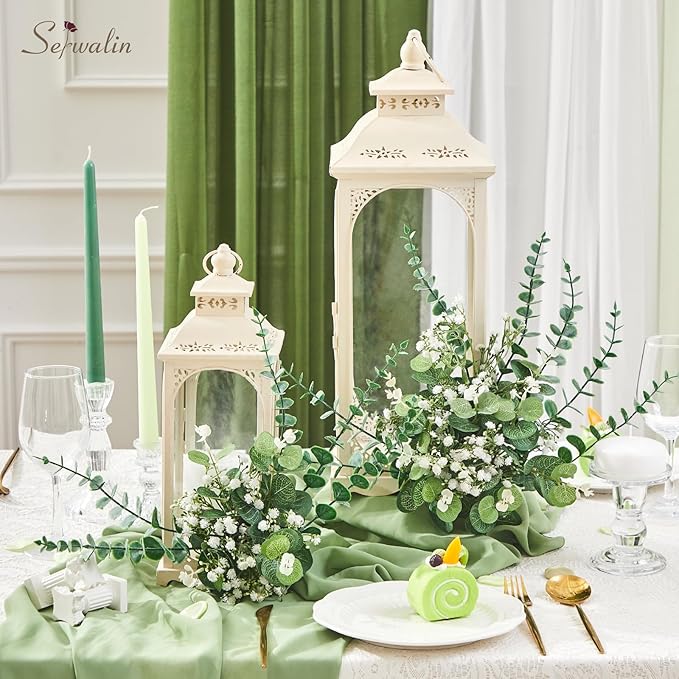 Januofit 100 Pcs Mixed Artificial Eucalyptus Stems,Babys Breath Artificial Flowers Bulk with Faux Eucalyptus Leaves Greenery Stems for Wedding DIY Bouquets Floral Arrangement Home Decor