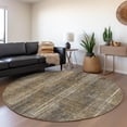thumbnail image 5 of HomeRoots 671039 8 ft. Taupe & Beige Striped Transitional Washable Round Area Rug with UV Protection, 5 of 9