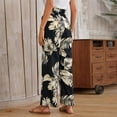 thumbnail image 4 of Mlqidk Lightweight Summer Pants Women Flowy Loose High Waist Pant DrawstringWide Leg Palazzo Pants Summer Bohemian Floral Print Trouser with Pockets Black L, 4 of 5
