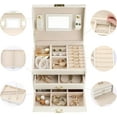 thumbnail image 3 of Gogcaro Synthetic Leather Jewelry Box Mirrored Watch Organizer Necklace Ring Earring Storage Lockable Gift Case (White), 3 of 7