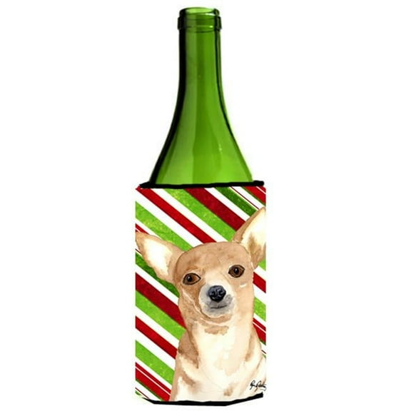 Candy Stripe Chihuahua Christmas Wine bottle sleeve Hugger 24 oz.