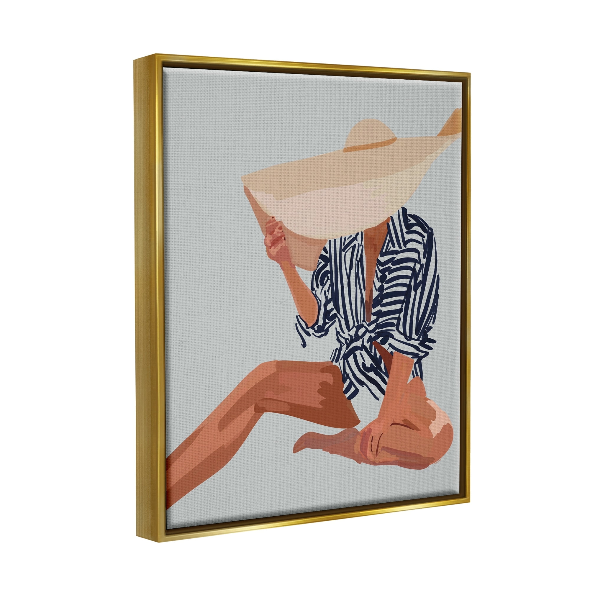 Stupell Industries Woman Obscured By Sun Hat Summer Beach Portrait Graphic Art Metallic Gold Floating Framed Canvas Print Wall Art, Design by Amelia Noyes