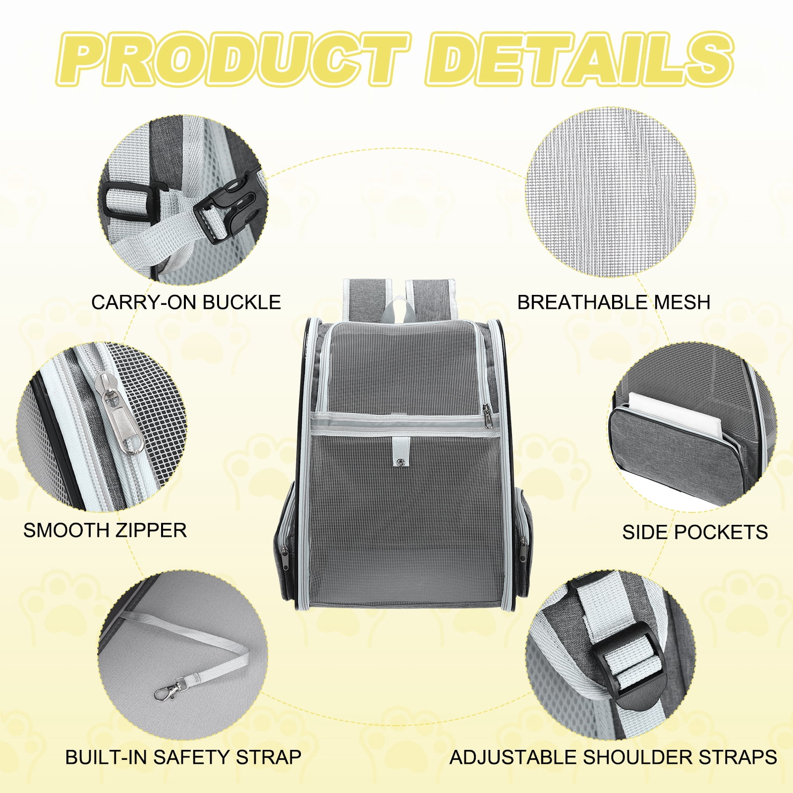 Uxcell Cat Backpack Carrier, Ventilation Mesh, Breathable Dog Carrier Backpack Pet Carrying Case (Gray) for Cats or Small Dogs Puppies, Intended for Hiking / Camping / Traveling