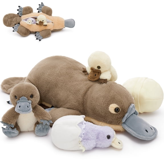 Muiteiur 6Pcs Giant Platypus Stuffed Animal 21.7'' Plush Platypus Toy with 3 Babies & 2 Eggshells