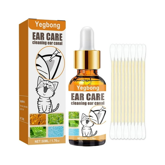 Yegbong pet ear cleaning liquid with cotton swabs cats and dogs to remove ear mites itching cleaning ear drops clean ear canal deodorant