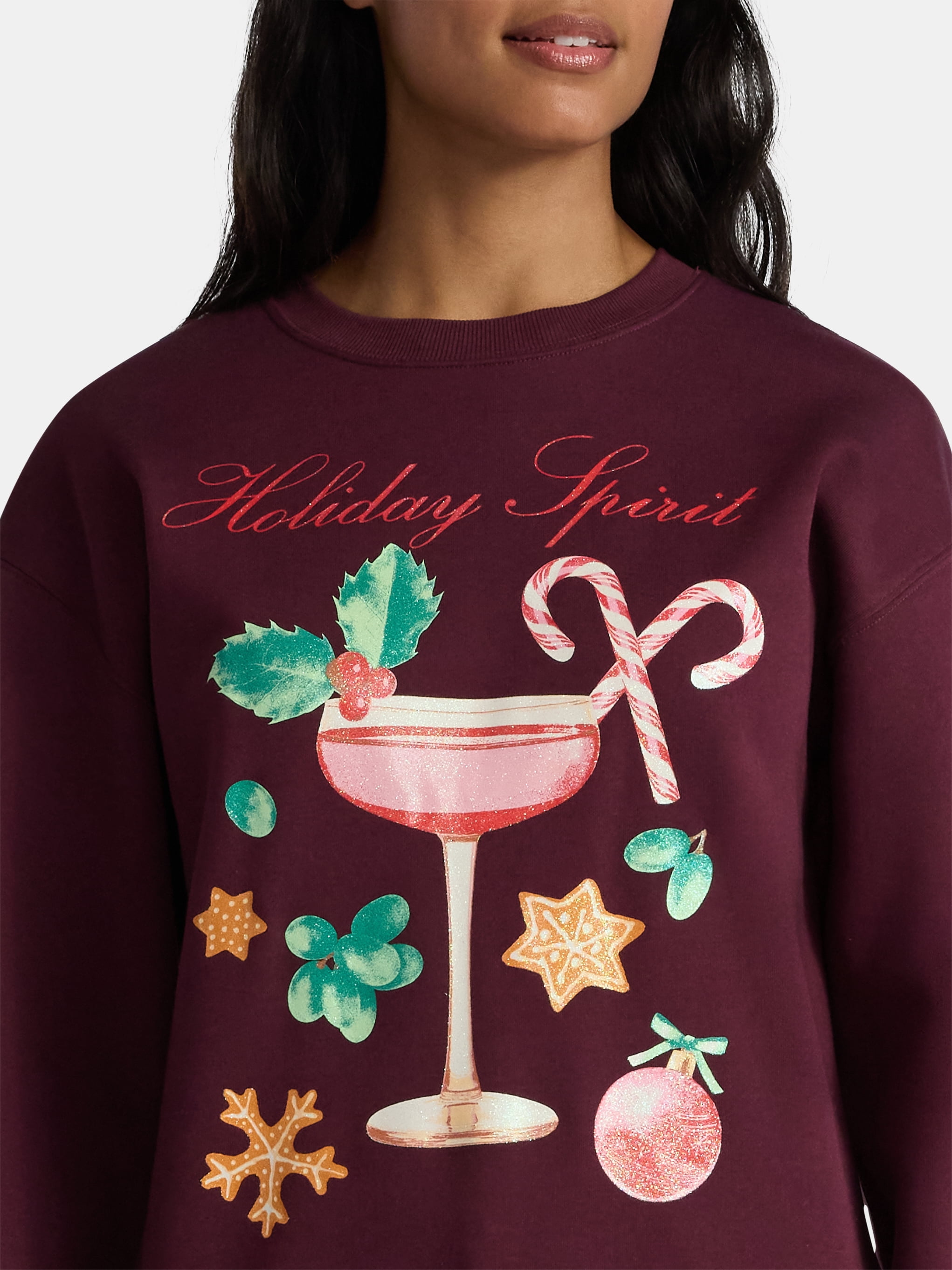 Christmas Women's Holiday Spirit Graphic Sweatshirt with Long Sleeves, Sizes XXS-XXL