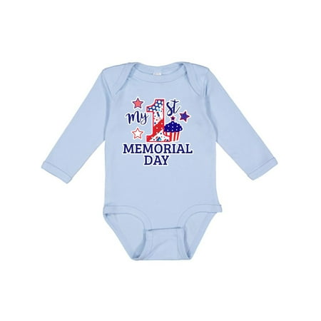 

Inktastic My 1st Memorial Day with Cupcake and Stars Gift Baby Boy or Baby Girl Long Sleeve Bodysuit