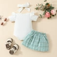 thumbnail image 4 of LAPAKIDS Newborn Baby Girl Summer Clothes 3-6 Months Ruffled Short Sleeve Rompers Tops Plaid Button Skirt Headhand 3Pcs Outfits, 4 of 7