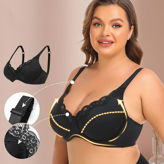YWDJ Push up Bras for Women Comfy Bras Wireless Lounge Bras Adjustable Straps Full Coverage Wrap Comfortable Bras Padded Plus Size Lace Comfy Bras Bras Black XL