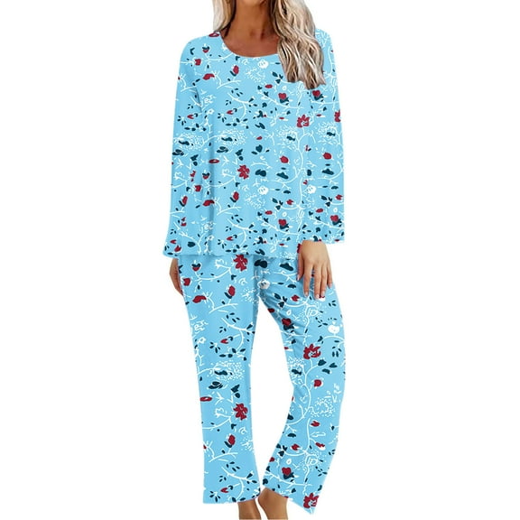 yievot Lounge Sets for Women Long Sleeved Two Piece Tops and Pants Pajamas Loungewear Floral Printed Sleepwear