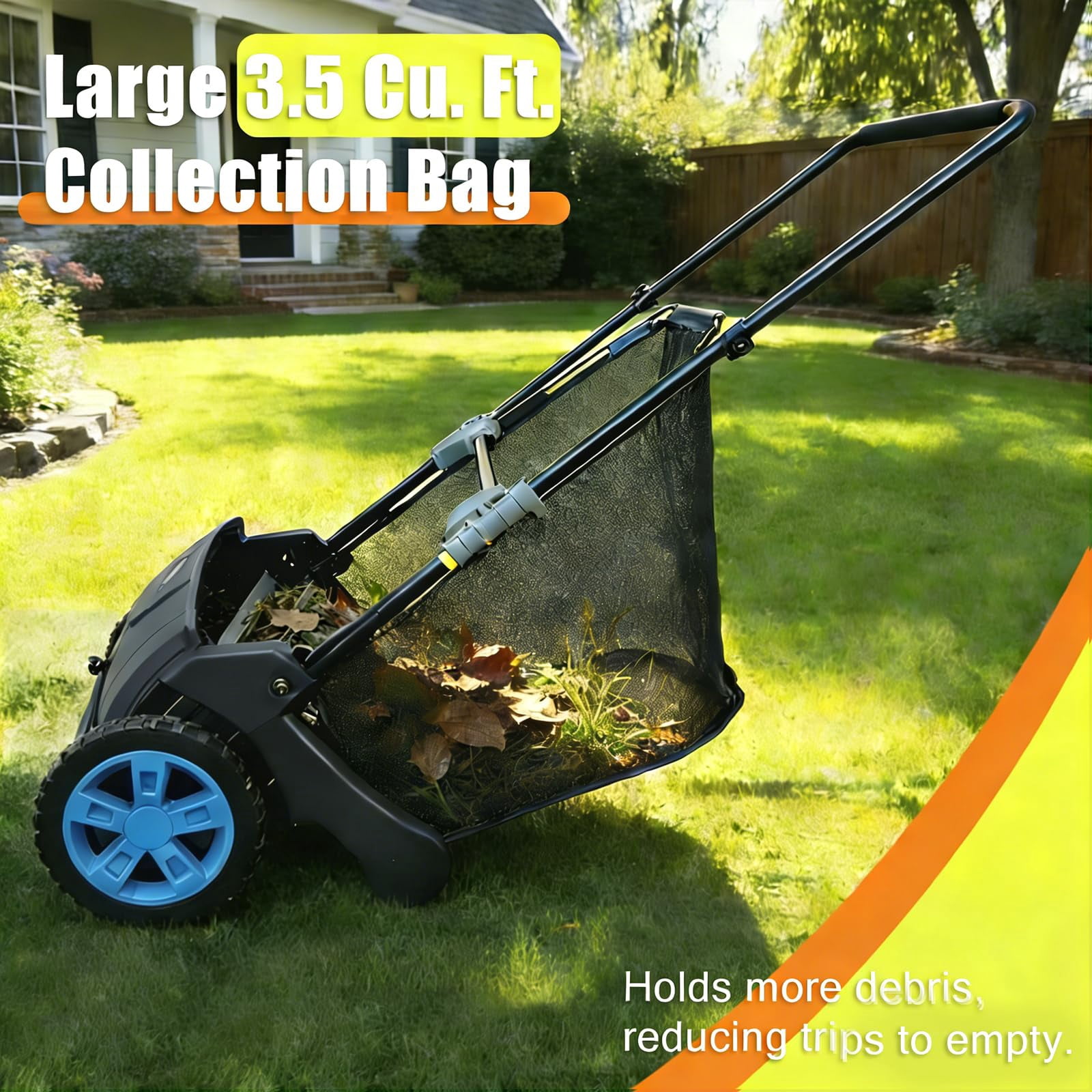 Push Lawn Sweeper 21-Inch – Manual Yard Sweeper with 3.5 Cu. Ft. Mesh Hopper, Dual Spinning Brushes, Steel Frame Leaf & Grass Collector for Lawn and Garden Cleanup
