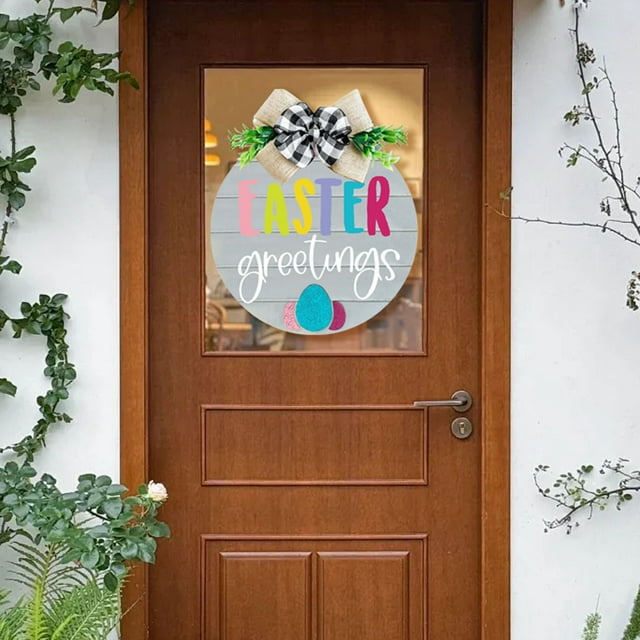 Set Of 5 Easter Bunny Wooden Welcome Signs Round Hanging Door Decorations With Floral Wreaths Spring For Front Porch And Home Stained Glass Decorative for Cat Lover Stuff for Lovers Stain Glass Cat