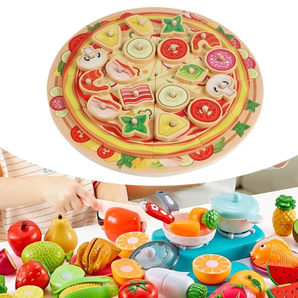 Jouet à Pizza en Bois 48 pcs Montessori Faire Semblant de Jouer à la Nourriture pour Les Enfants de 3 Ans et + Jouet d'Apprentissage éducatif avec Four de Cuisson Cadeau d'Anniversaire