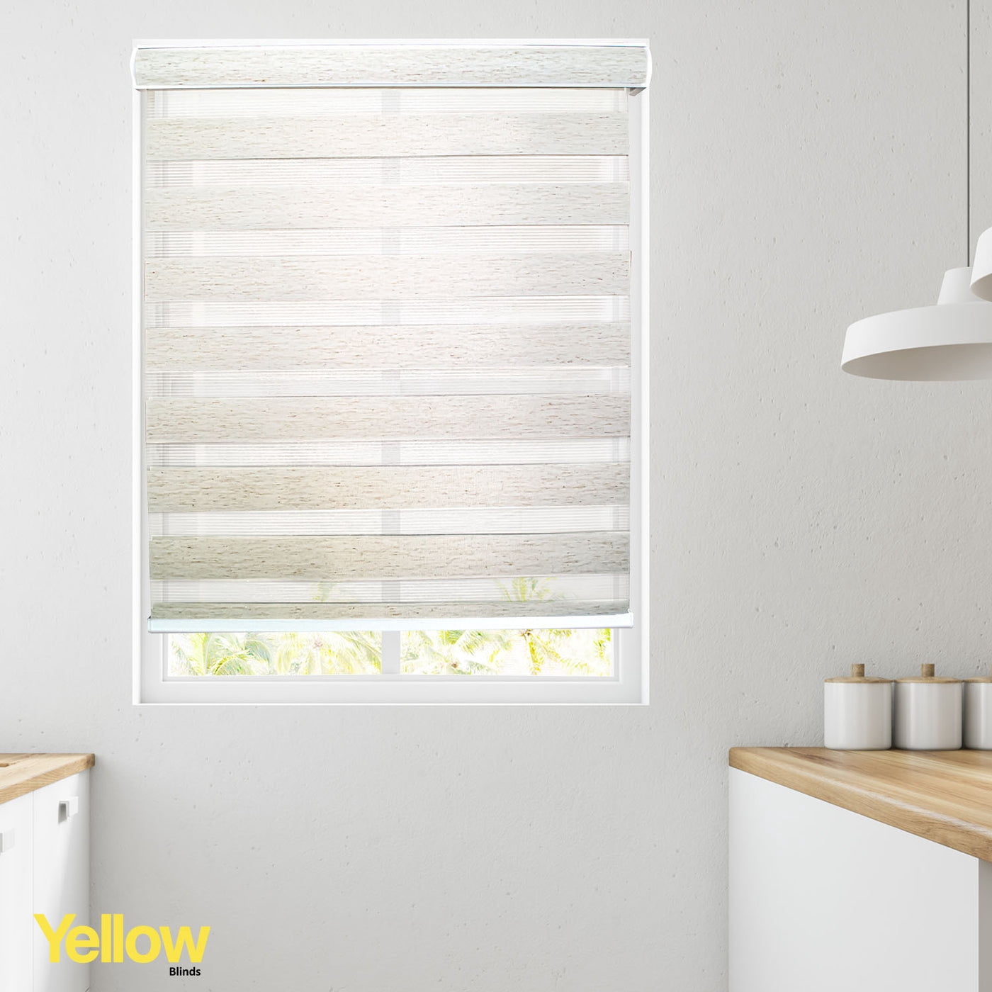 YELLOW BLINDS Natural White Cordless Zebra Roller Shades for Windows, Dual Layer Light Filtering & Room Darkening, 27"W X 72"H, Modern Window Blinds with Cassette Valance, Safe for Kids & Pets