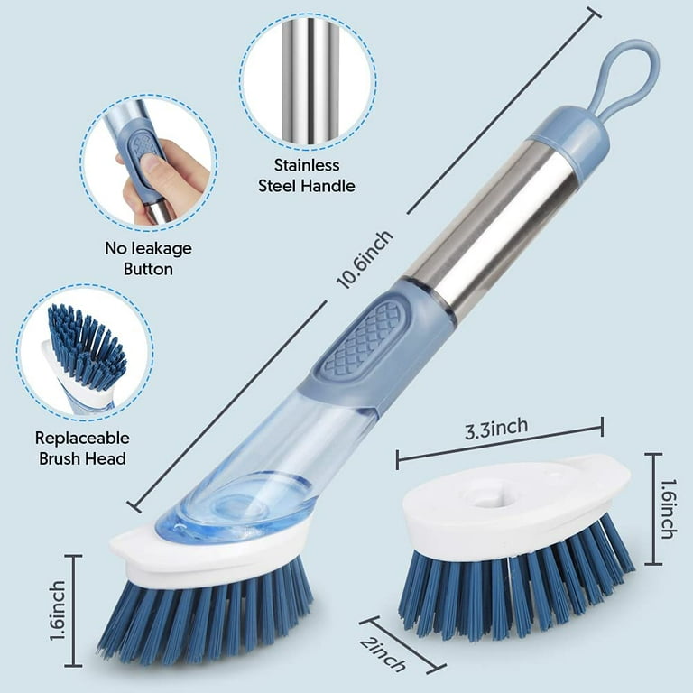 SPOGEARS Dish Brush 3 Pack - Dish Scrubber Brush with Built-in Scraper -  Kitchen Brush for Dishes - Kitchen Scrub Brush with Grip Friendly Handle 