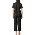 thumbnail image 3 of Conjunto de pijama de 2 piezas para mujer INSPIRE CHIC, camisa de satén de botones cortos con pantalones largos, color negro, 3 of 6