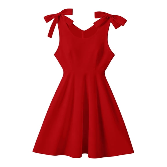 oqasdz Dresses for Girls Tie Strap High Waist Pleated Solid Color Princess Sundress for Kids Lightweight Holiday Outdoor Summer Dress