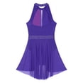 thumbnail image 6 of Kaerm Women's Halter Mesh Lyrical Dance Dress Modern Contemporary Dance Ballet Leotard Dress Purple S, 6 of 7