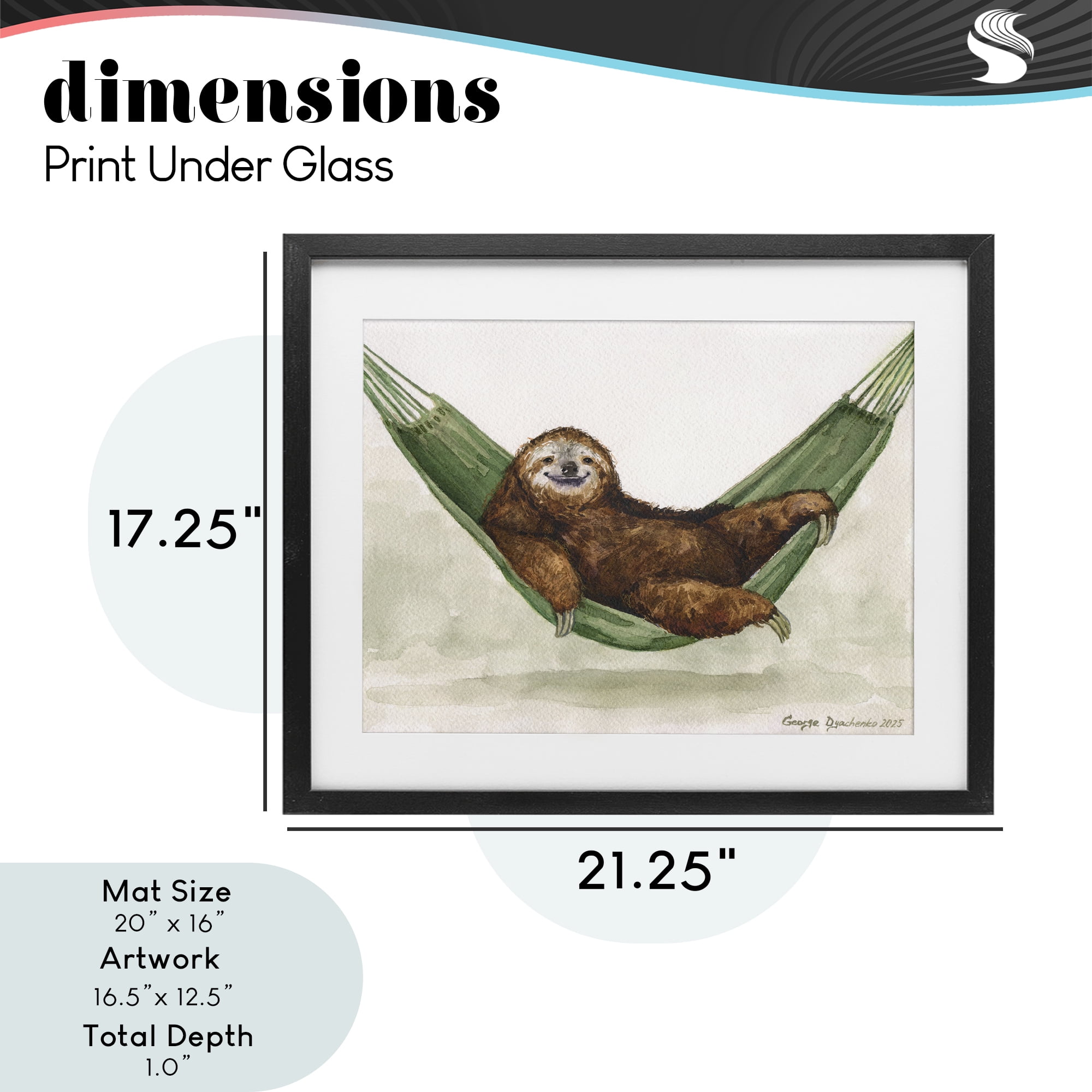 Stupell Industries Sloth On The Hammock Black Framed Print Under Glass, design by George Dyachenko