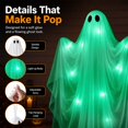 thumbnail image 3 of Ayieyill Halloween Ghost Decor with Warm Green LED Light, 47” Light up Hanging Ghost Halloween Yard Porch Decorations Outdoor, 3 of 7