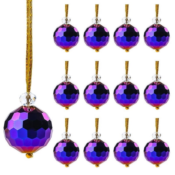 8 Mini Adornos Navideños de Cristal Iridiscentes para Árbol y Boda. Prismas Redondos Atrapasoles con Cadena. Decoración para Árbol de Navidad.
