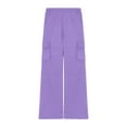 thumbnail image 4 of qolati Boys Girls Baggy Cargo Pants Y2k Trendy High Waist Athletic Pants Joggers Wide Leg Trousers Hiking Pants with Pockets Purple 13 Years, 4 of 6