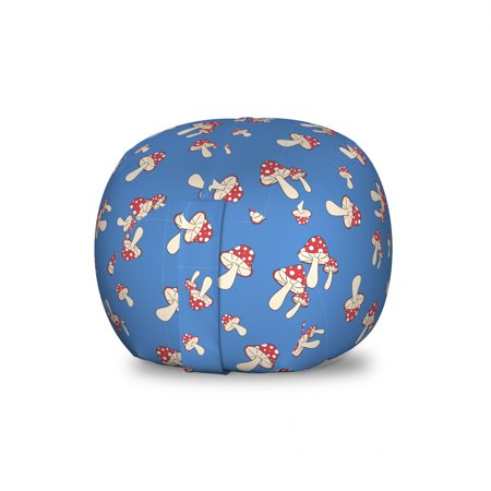 Mushroom Storage Toy Bag Chair  Repetitive Amanita Fly Agaric Pattern on Pastel Background  Stuffed Animal Organizer Washable Bag  Small Size  Azure Blue Champagne  by Ambesonne