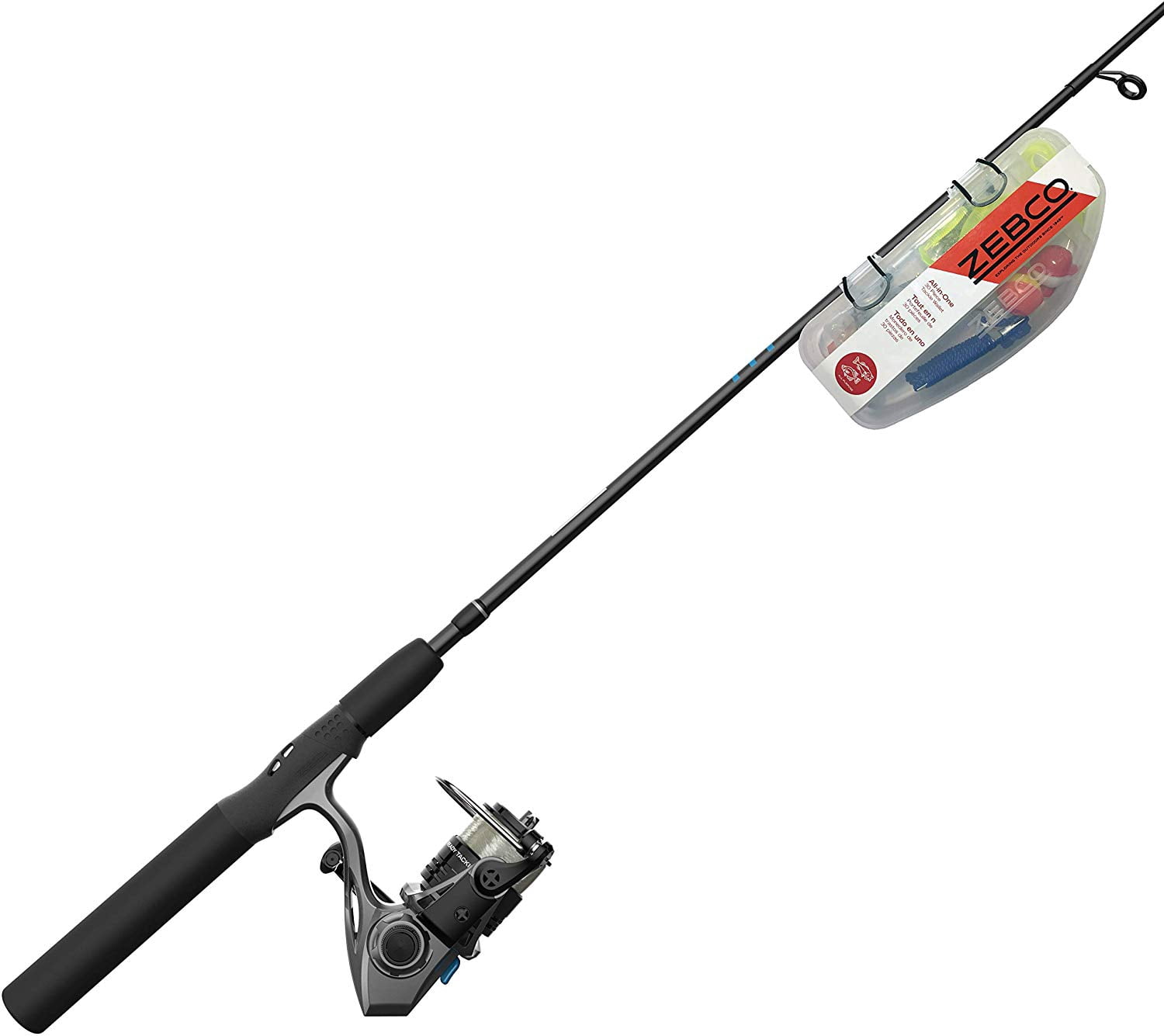 Zebco Ready Tackle Spinning Reel and Fishing Rod Combo, 5-Foot 6-Inch Fishing Pole, 30-Piece Tackle Kit, Black