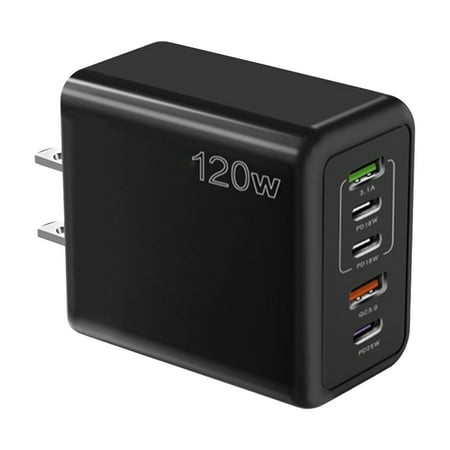 Kraoden 120W Mobile Fast Charging Charger Type-C PD & USB Power Adapter Multi-Port Fast Charger Compatible with iOS and Android Devices Intelligent Load Balancing Safe and Efficient Charging