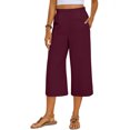 thumbnail image 2 of Inleife Women's Summer Solid Color Casual Capris High Waisted Side Pockets Wide Leg Split Hem Cropped Pants, 2 of 6