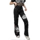thumbnail image 4 of Women Y2k High Waisted Jeans Loose Wide Leg Denim Trousers Graphic Print Baggy Cargo Pants Gothic Dark Punk Streetwear, 4 of 5