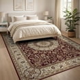 thumbnail image 3 of ODIKA 8'x10' Washable Area Rug Non-Shedding, Easy Care, Oriental Medallion With Floral Border And Ornate Scroll Motifs Vintage Flowing for King Size Bedroom Under Bed, Master Suite, 3 of 7