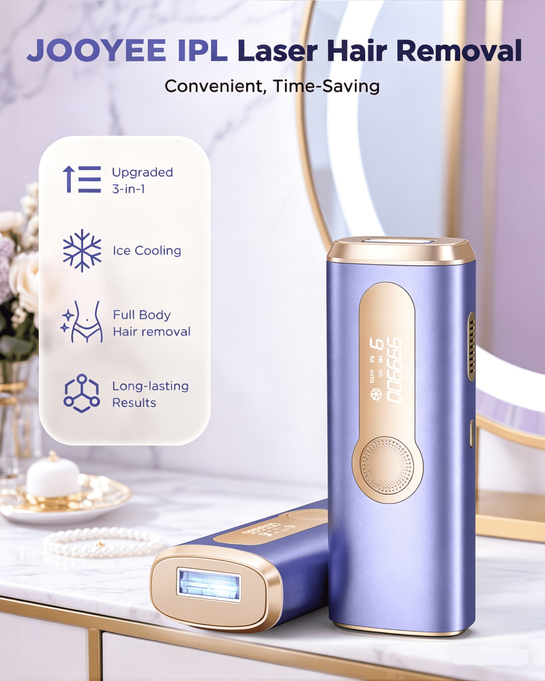 JOOYEE IPL Laser Hair Removal Device, Ice-Cooling, Long-Lasting