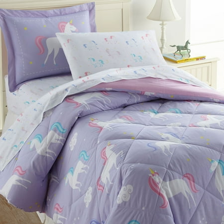 Wildkin Kids 7 Pc Full Cotton Bed in a Bag for Boys & Girls (Unicorn Purple)