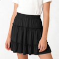 thumbnail image 2 of Virmaxy Solid Color Elastic Waist Tiered Ruffle Skirt Casual Loose Mid Length Spring Summer Skirt for Teen Daily Wear and Casual Outings, for 5-15Y, 2 of 7