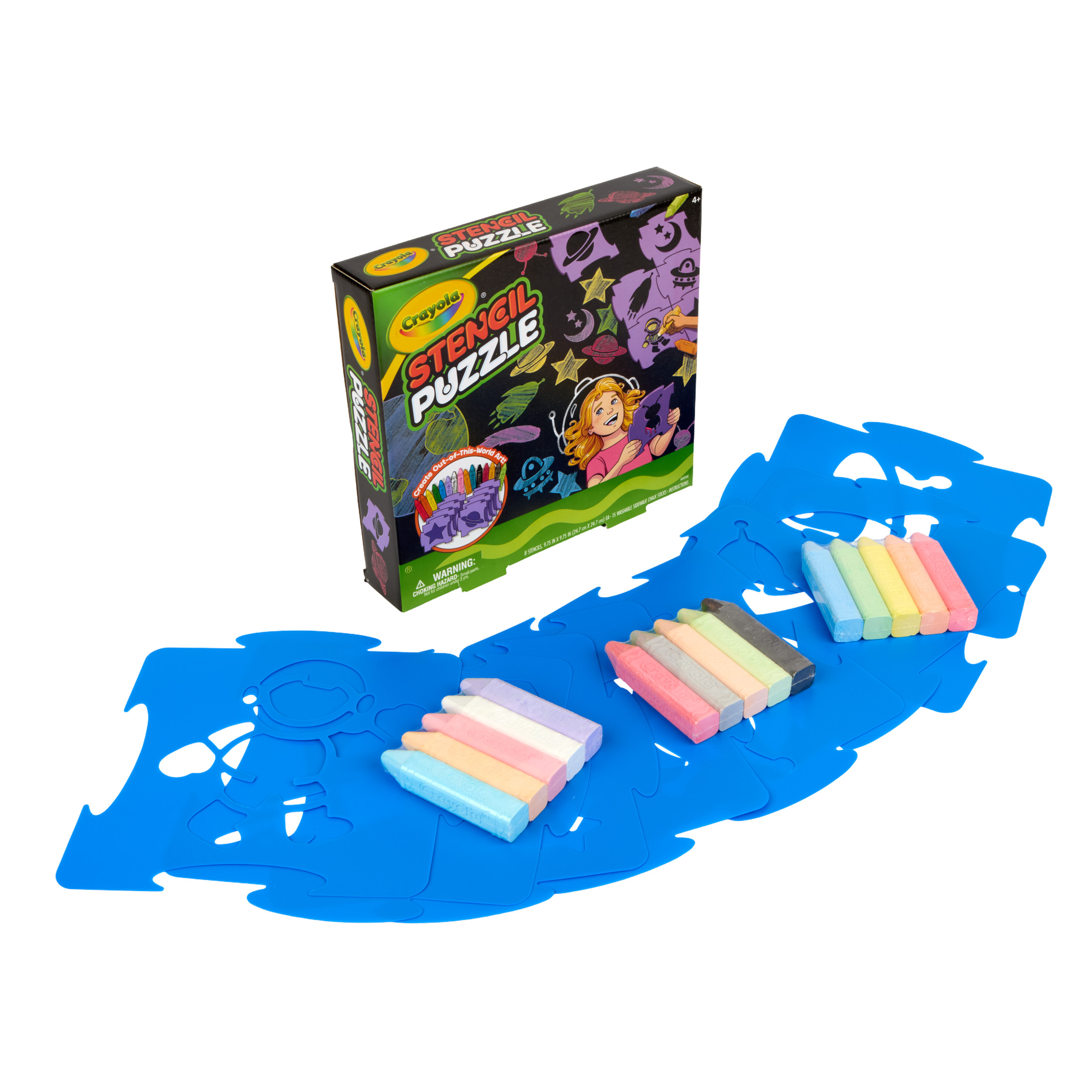 Crayola Sidewalk Chalk Stencils (8ct), Outdoor Games and Toys for Kids, Includes 15 Washable Chalk Sticks, Summer Activity, Back to School Gift, Ages 4+