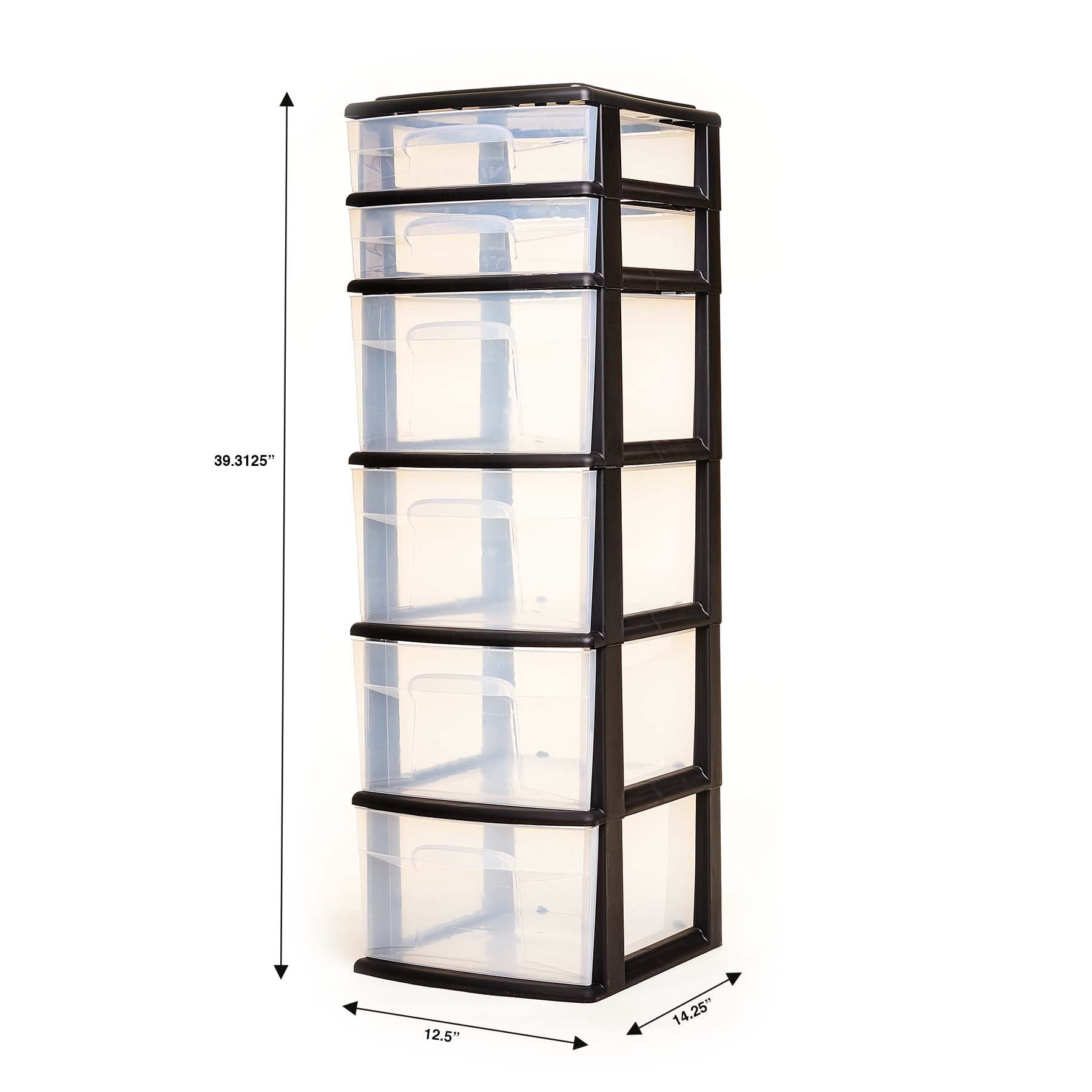 Homz® 6 Drawer Medium Tower, Black Plastic Frame with Clear Drawers, Set of 1 - 1