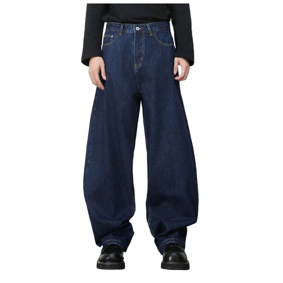 Ketyyh-chn99 Stretchy Baggy Jeans for Mens Wide Leg Casual Men's Retro Washed Jeans Loose Straight Wide Leg Trousers Size for L,Dark Blue