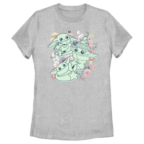 Women's Star Wars: The Mandalorian Spring Cute Grogu Sunday Surprise Graphic Tee Athletic Heather Small