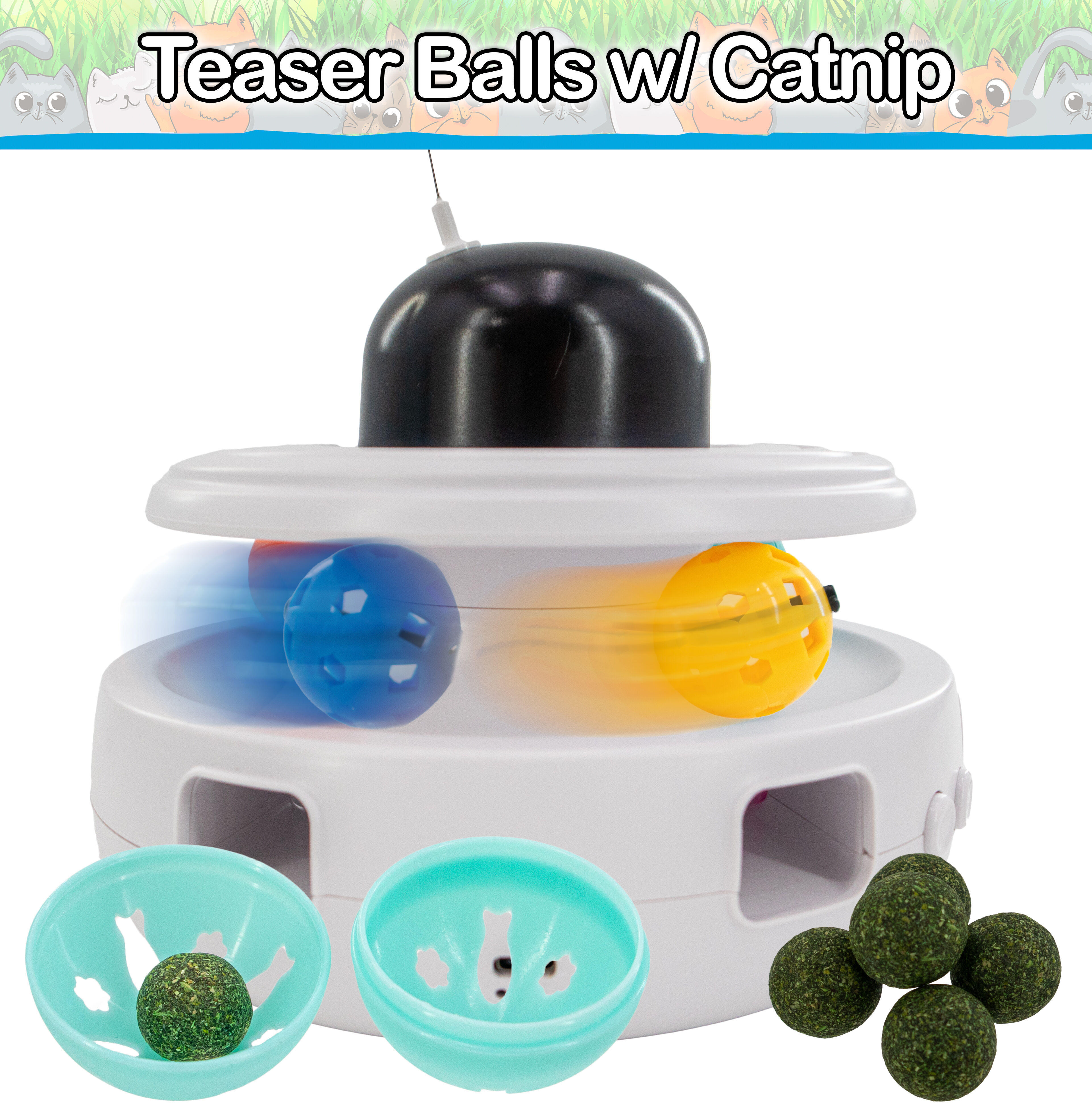 Interactive Cat Toy with Laser, Catnip Balls, Bird chirps & Feather Wand for Indoor Cats