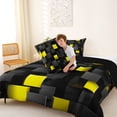 thumbnail image 4 of Manfei Abstract 3D Cube Queen Comforter Set, Geometric Checkered Comforter Sets Queen, Black and Yellow, Black Reversible 3-Piece, 1 Comforter and 2 Pillowcases, 4 of 6