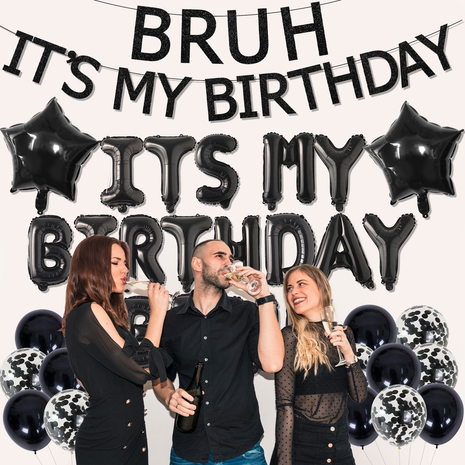 One Time For The Birthday B*tch Kuchendekoration - Schwarzer Glitzer, 10,7 Cm