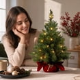 thumbnail image 7 of 23.6in Pre-Lit Tabletop Christmas Tree with Warm LED Lights,Artificial Pine Ornament with Red Velvet Base for Home Office Holiday Decor, 7 of 7