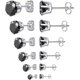 thumbnail image 1 of Juego de 6 pares de pendientes tipo botón CHAO acero inoxidable 316l con circonita cúbica transparente 3 a 8 mm plata negra, 1 of 4