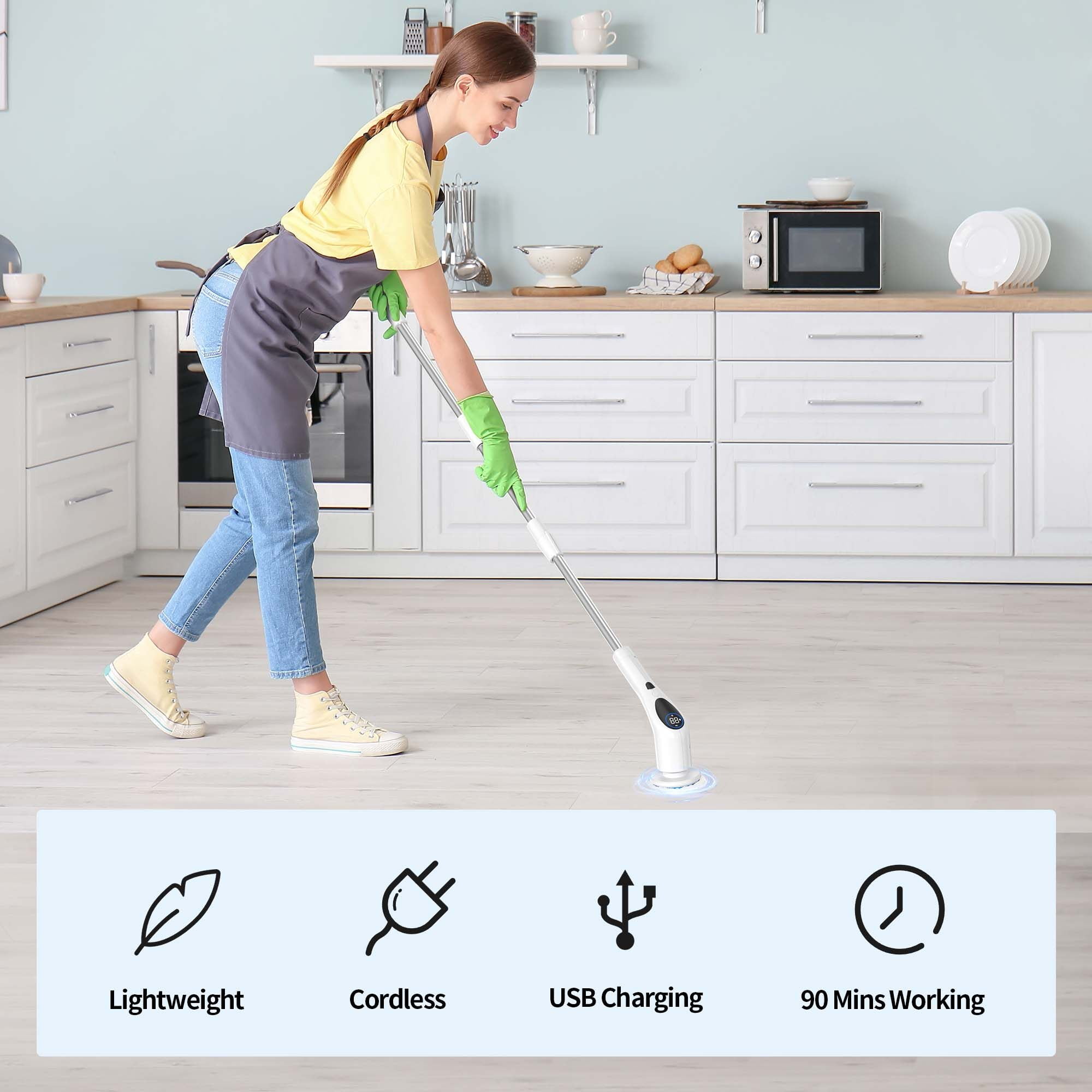 Upgraded Electric Spin Scrubber Cleaning Brush with Adjustable Extension  Arm 5 Replaceable Cleaning Heads - White - Bed Bath & Beyond - 36762929