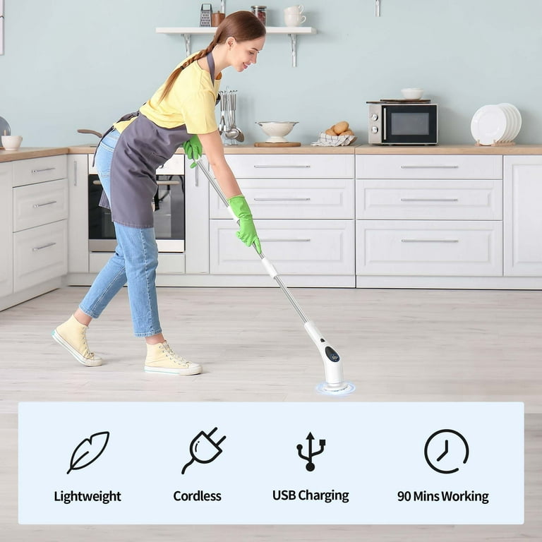 Cordless Electric Cleaning Brush With 7 Replaceable Brush Heads, Tub And Tile  Electric Scrubber Mop With Adjustable Handle For Bathroom, Kitchen (whit